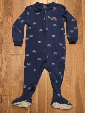 5/$20 Pekkle 18M Navy Rainbow Footed Zip Up Onsie Sleeper Pajamas